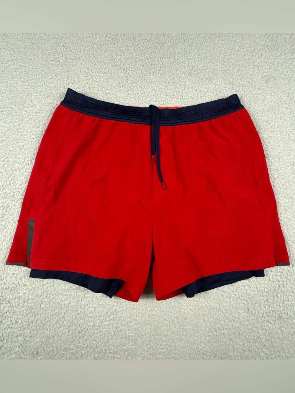 Rhone Swift Shorts Mens XL Orange Navy Lined Athletic Gym Running 6” Inseam